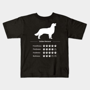 Golden Retriever Stats - Friendliness, Floofyness, Foodiness, Borkiness Kids T-Shirt